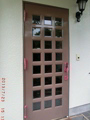 木製玄関ドア　ガラス戸　エナメル仕上げ　塗り替え