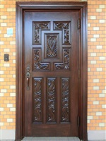 木製彫刻玄関ドア　再塗装　塗替え