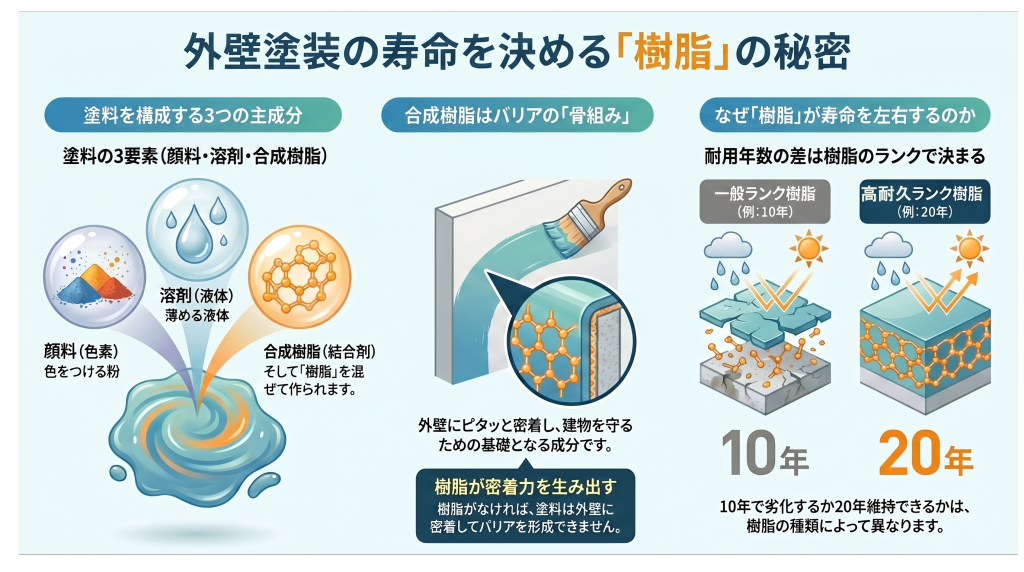 樹脂の結合力の違いイメージ図