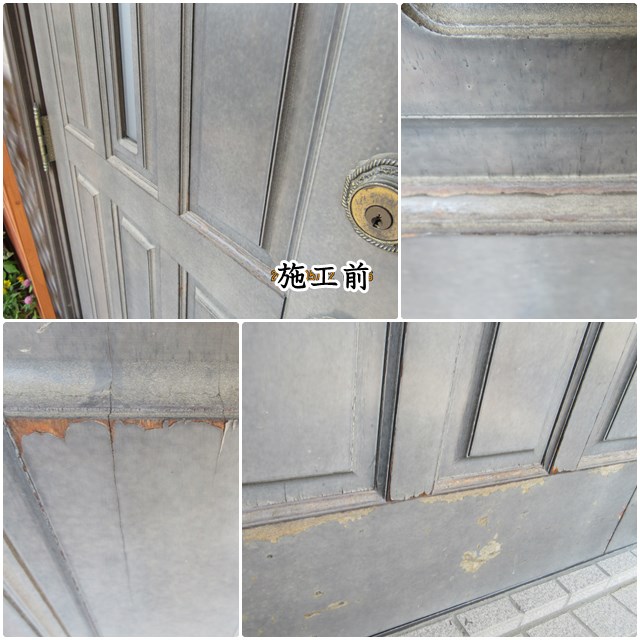 木製玄関ドア　塗り替え　施工前
